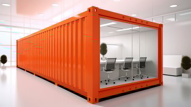 Mobile office buildings or container site office for construction site. Shipping container. Portable house and office cabins, illustration photo
