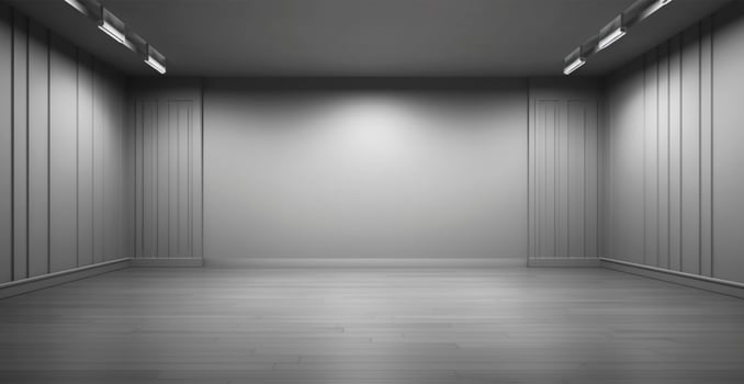 Large spacious photo studio, gray studio for design and advertising - image