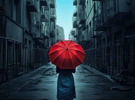 Girl walking with umbrella on rainy evening created with technology photo