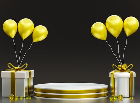 Gold geometric pedestal podium and gift box .3D Golden luxury circle .3D gift box photo