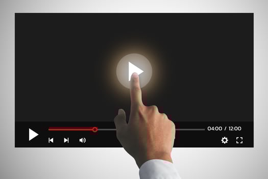 the man touching play icon on video online. video content creator concept. photo