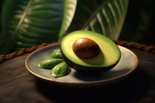 Juicy delicious avocado lies on a beautiful plate, photo