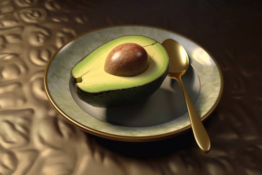 Juicy delicious avocado lies on a beautiful plate, photo