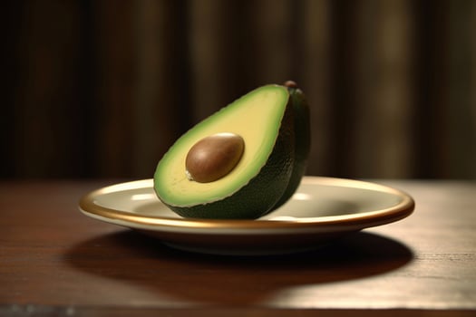 Juicy delicious avocado lies on a beautiful plate, photo