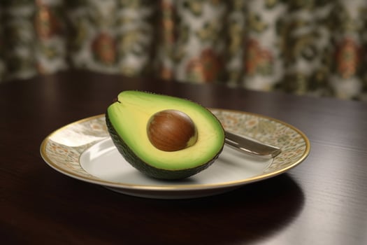 Juicy delicious avocado lies on a beautiful plate, photo