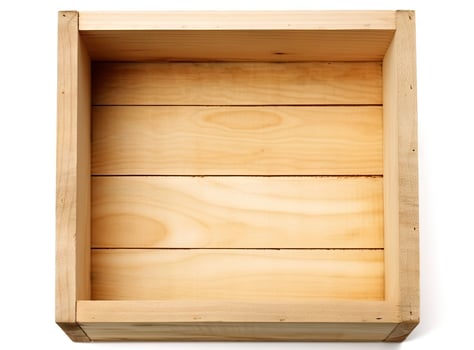 Top view of old wooden box isolated on white background created with technology photo