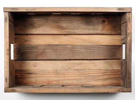 Top view of old wooden box isolated on white background created with technology photo