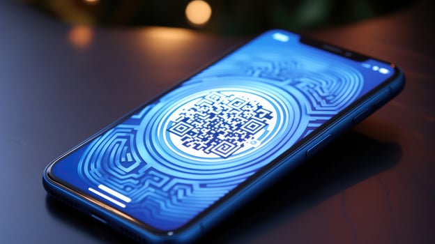 QR code scanning on smart phone screen. . photo