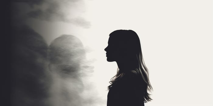 Mental health a woman silhouette blurred background, photo