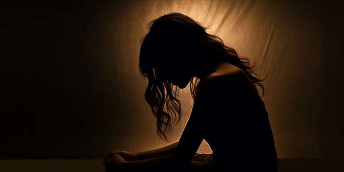 Mental health a woman silhouette blurred background, photo