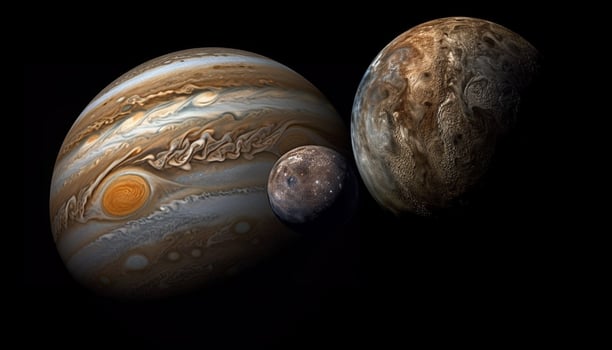 Satellite orbiting nature galaxy, a dark sphere generated by AI photo