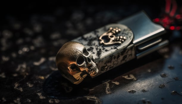 Poisonous cigarette on old metal table Gruesome death generated by AI photo