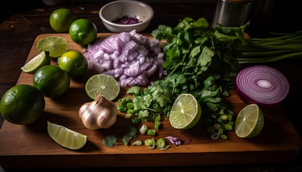 A refreshing salad of lime, avocado, and seafood generated by AI photo