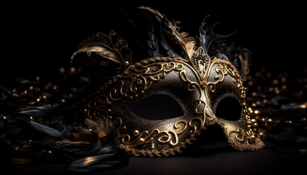 Golden feathered mask brings mystery and elegance generated by AI photo