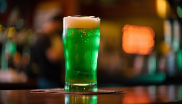 Frothy pint on bar counter illuminates nightlife generated by AI photo