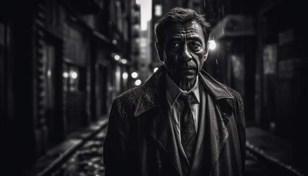 Confident businessman in city street at night generated by AI photo