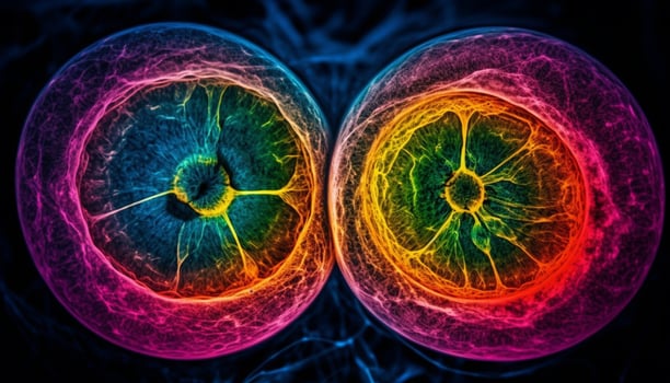 Magnified cells reveal abstract molecular structures dividing generated by AI photo
