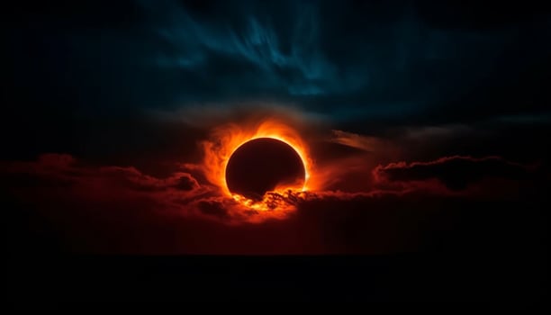 Majestic sphere glows in dramatic sky mystery generated by AI photo
