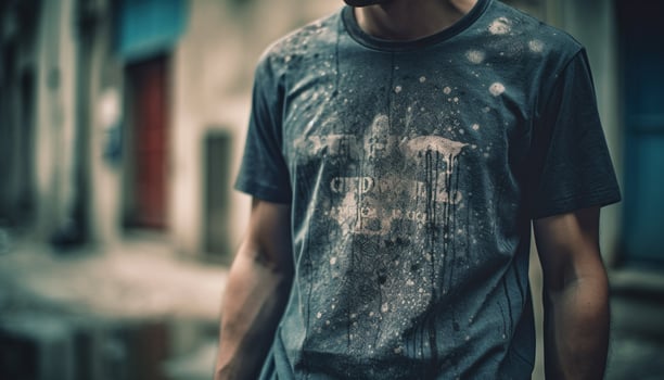 Muscular athlete jogging in wet, dirty city generated by AI photo