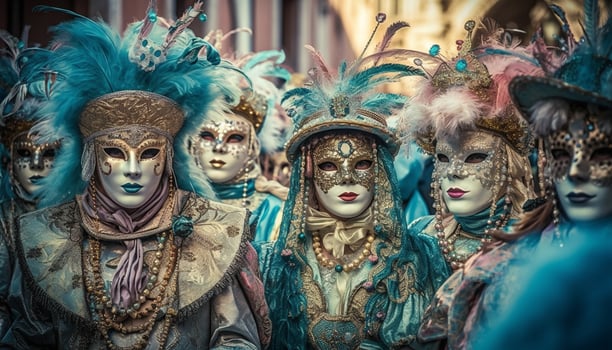 Colorful carnival costumes disguise traditional Italian culture mystery generated by AI photo