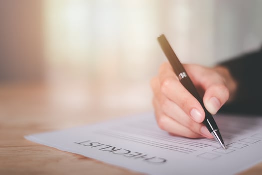 operator makes mark on survey topic ,Auditing and evaluating quality and efficiency of personnel ,Checklist with checkmarks and checkboxes ,answering questionnaires ,Validation of different topics photo