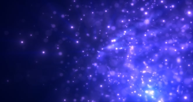 Abstract blue energy particles and dots glowing flying sparks festive with bokeh effect and blur background photo
