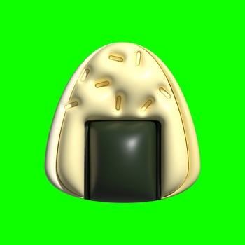 A 3D Onigiri asset with a greenscreen background photo