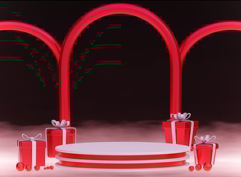 Pink podium and gift boxes on pink background. 3d rendering.for placing beauty products photo
