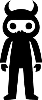 A black and white picture of a cute monster cartoon. AI-Generative photo