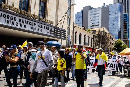 Bogota, Colombia, June 2023, Peaceful protest marches against the government of Gustavo Petro called La Marcha de la Mayoria photo