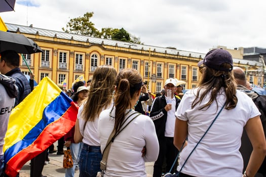 Bogota, Colombia, June 2023, Peaceful protest marches against the government of Gustavo Petro called La Marcha de la Mayoria photo