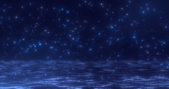 Abstract background of blue glowing falling particles and magical energy waves photo
