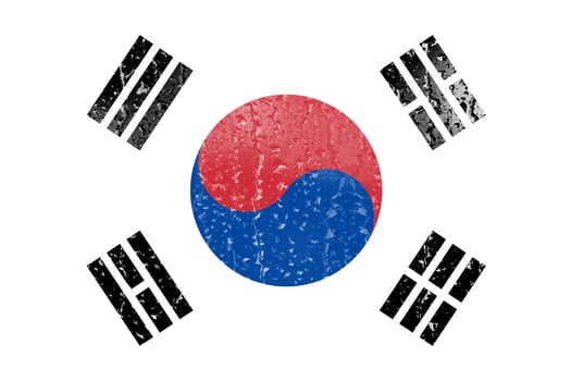 3D Flag of South Korea on a glass with water drop background. photo
