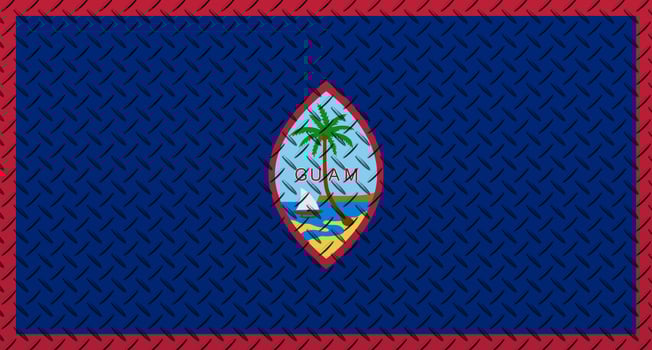 3D Flag of Guam on a metal wall background. photo