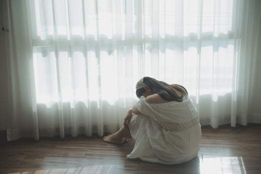 panic attacks alone young girl sad fear stressful depressed emotional.crying use hand cover face begging help.stop abusing domestic violence in women,person with health anxiety,people bad feeling down photo