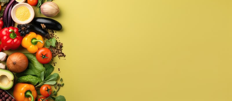 A bunch of different types of vegetables on a yellow background created with technology photo