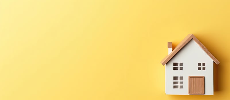 A white house shaped like a house on a yellow background created with technology photo