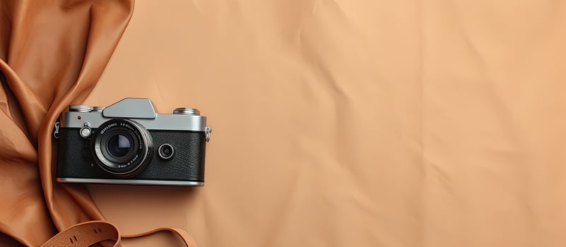 A camera sitting on top of a brown cloth created with technology photo