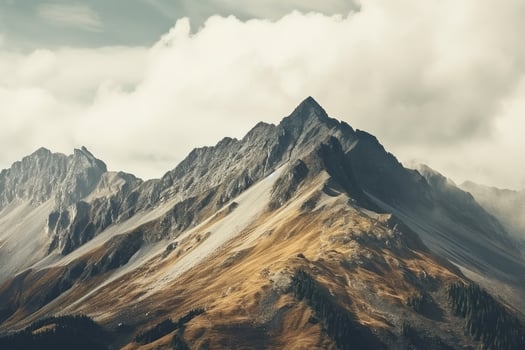 high mountain landscape images covered with snow and clouds photo