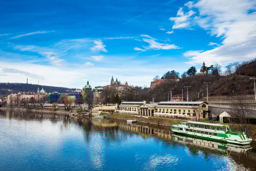 Vltava river and Prague old twon in a early spring day photo