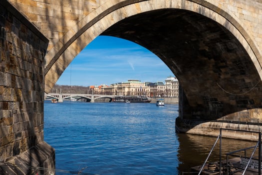 The medieval Charles Bridge over the Vltava river in Prague city photo