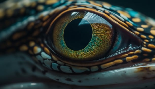 Spotted lizard staring, eye to eye underwater generated by AI photo
