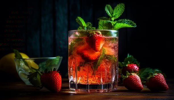 Fresh mojito cocktail with ripe berry fruit generated by AI photo