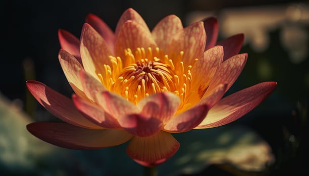 Single lotus blossom reflects beauty in nature generated by AI photo