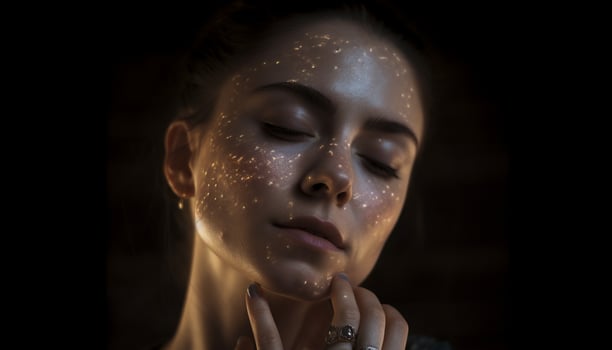Serene young woman with wet brown hair generated by AI photo