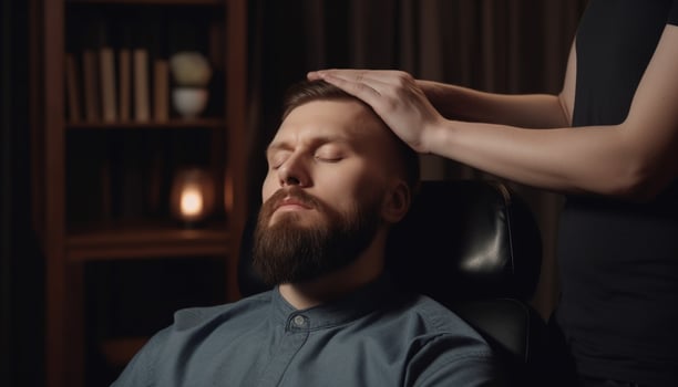 Two men sitting in a luxury hair salon generated by AI photo