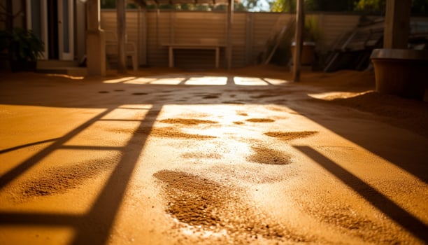 Sunlight reflects on old building dirty flooring generated by AI photo