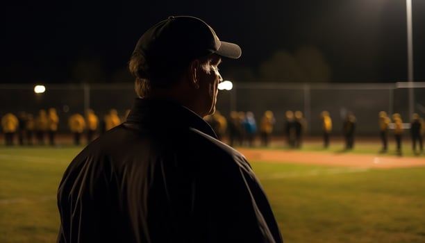 Backlit baseball player playing at night in city generated by AI photo