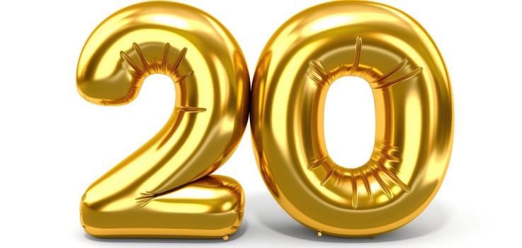 Number 20 from golden foil balloon. photo