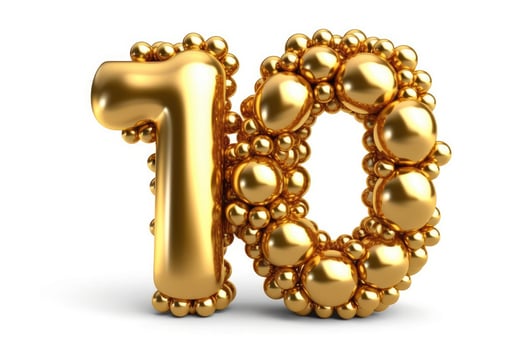 Number 10 from golden foil balloon. photo
